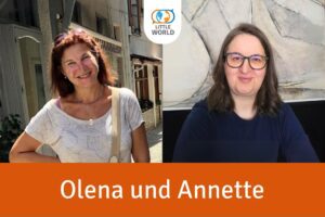 Collage zweier Fotos von Olena und Annette, die in die Kamera lächeln