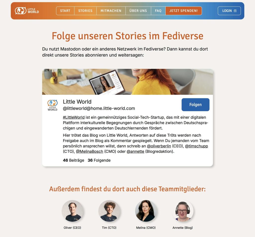 Screenshot der Fediverse-Landingpage